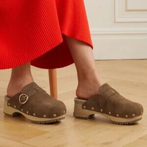 See by Chloé Suede Studded Accents Viviane Mule chunky brown tan size 41/ US 11